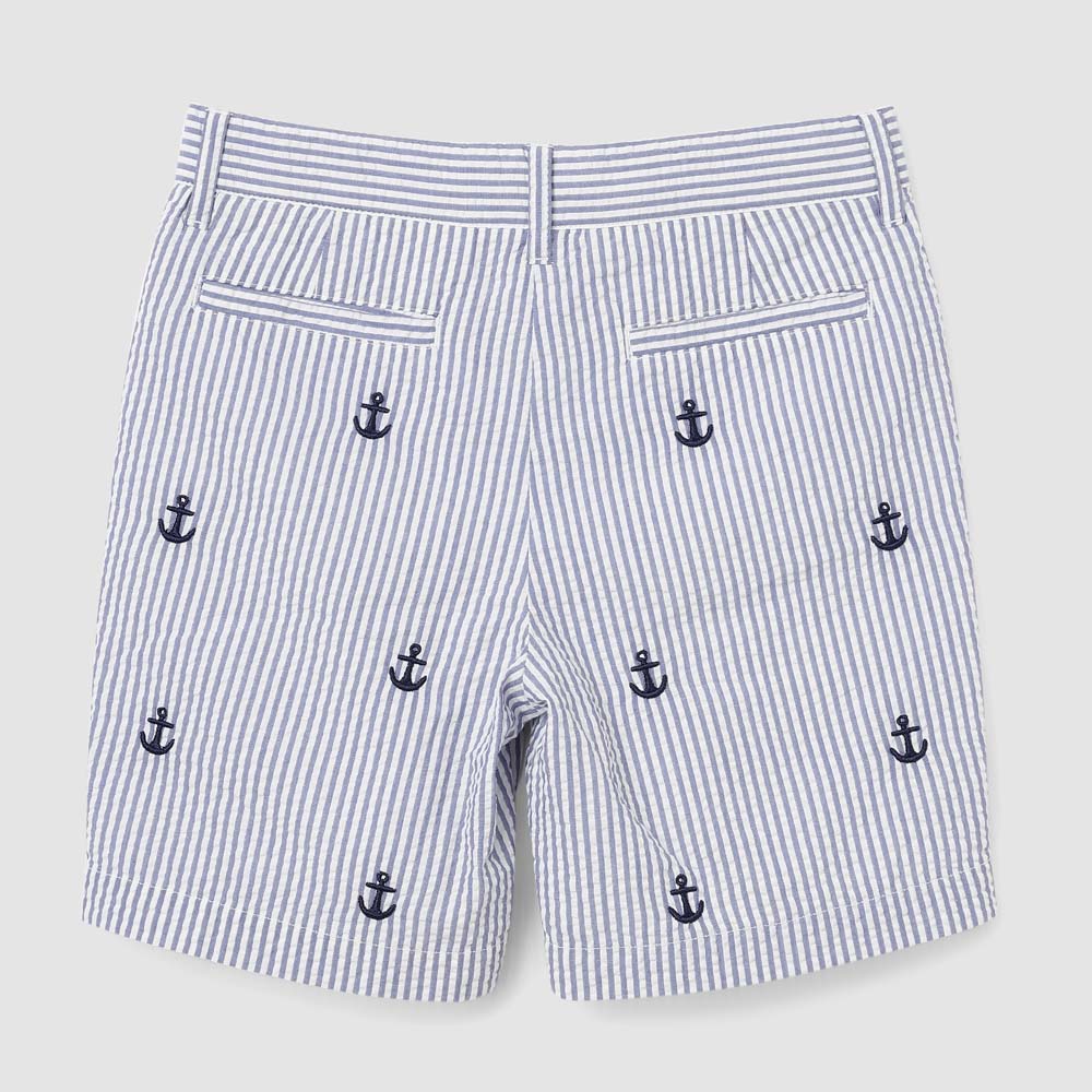 Edison Embroidered Seersucker Anchor Short