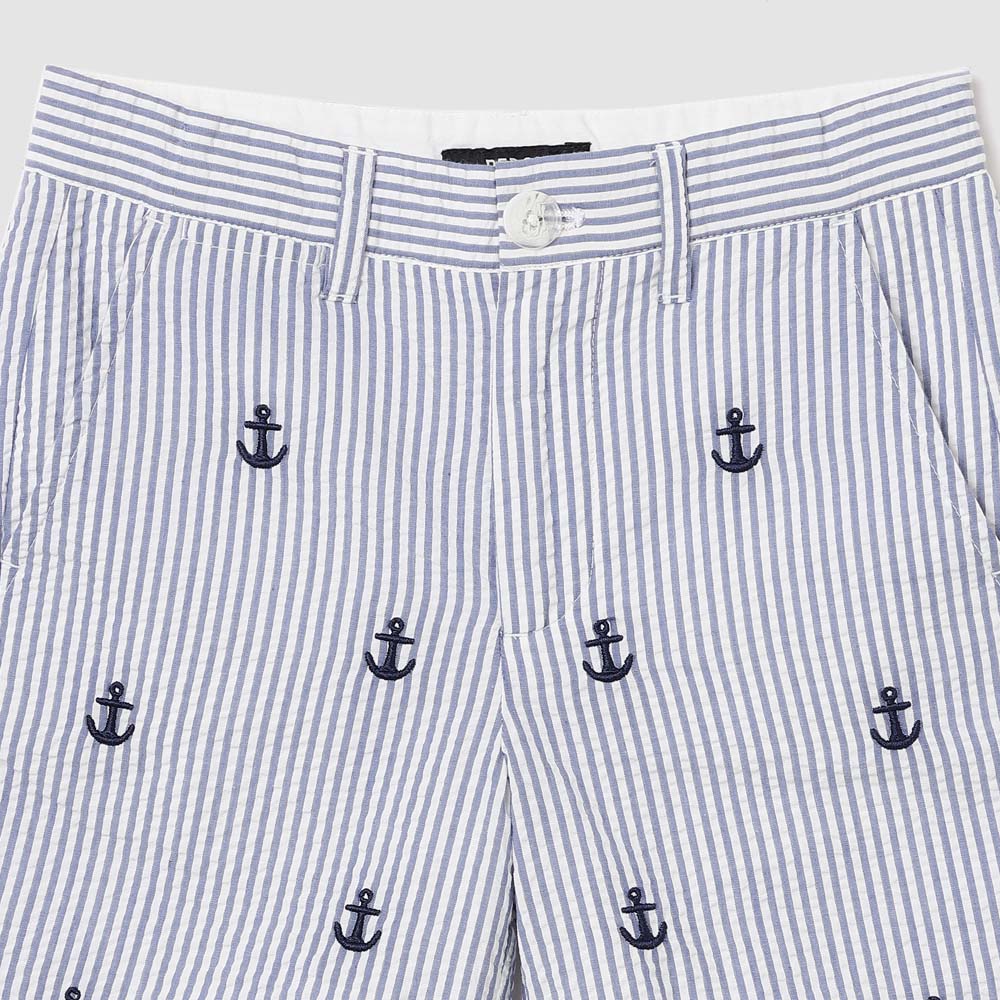 Edison Embroidered Seersucker Anchor Short