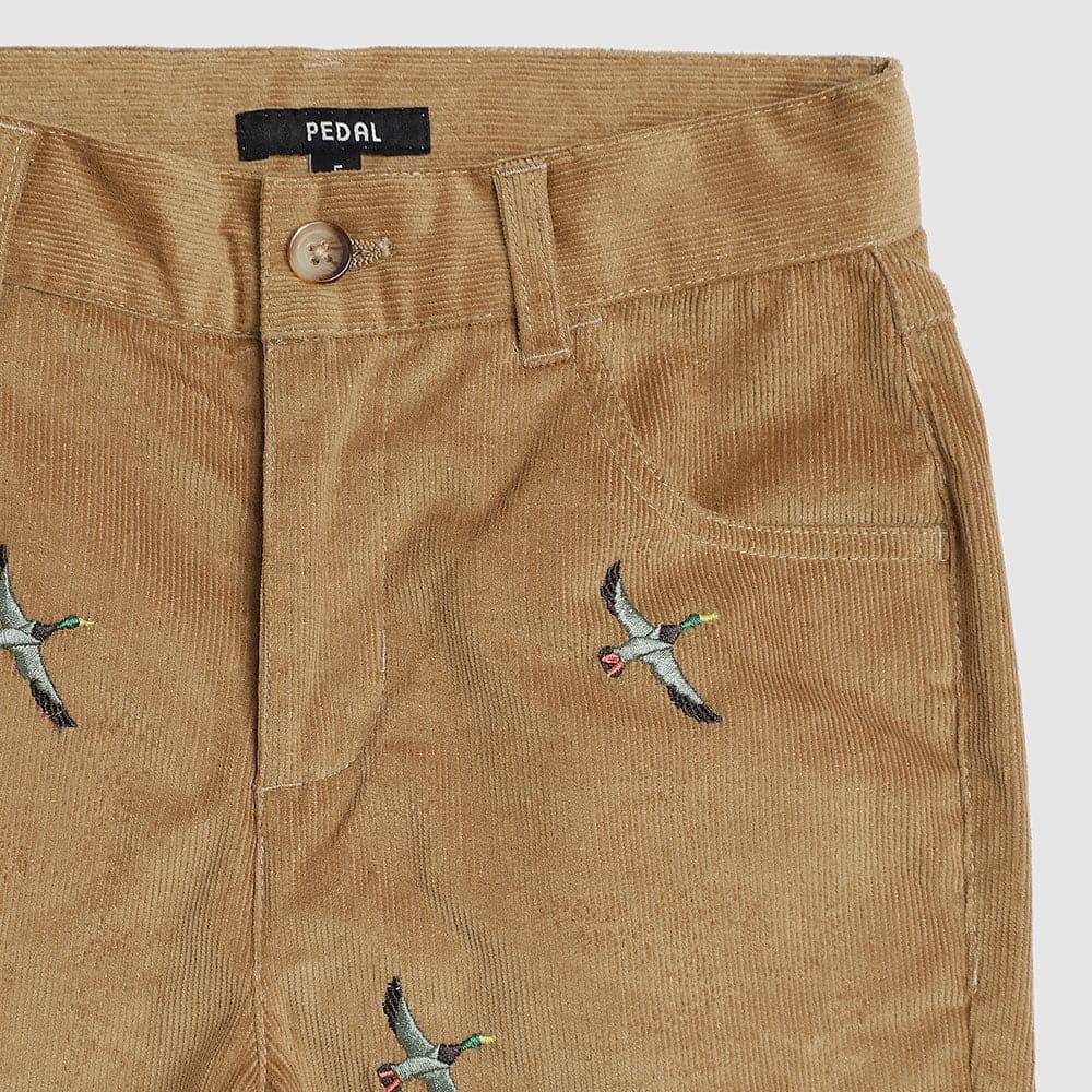 Boys & Toddler Cape Cod Corduroy Pants  Front Detail– Soft Stretch Cotton, Embroidered Duck Motif, Adjustable Fit for School & Outings