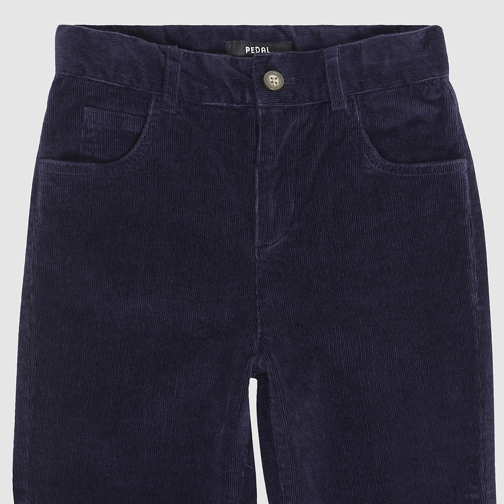 Boys & Toddler Cape Cod Corduroy Pants Navy Close Up– Tailored Fit, Adjustable Waist, Soft Stretch Cotton for School & Play