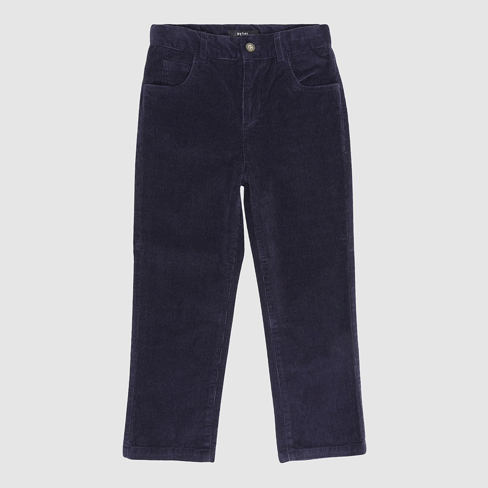Boys & Toddler Cape Cod Corduroy Pants Navy Front– Tailored Fit, Adjustable Waist, Soft Stretch Cotton for School & Play