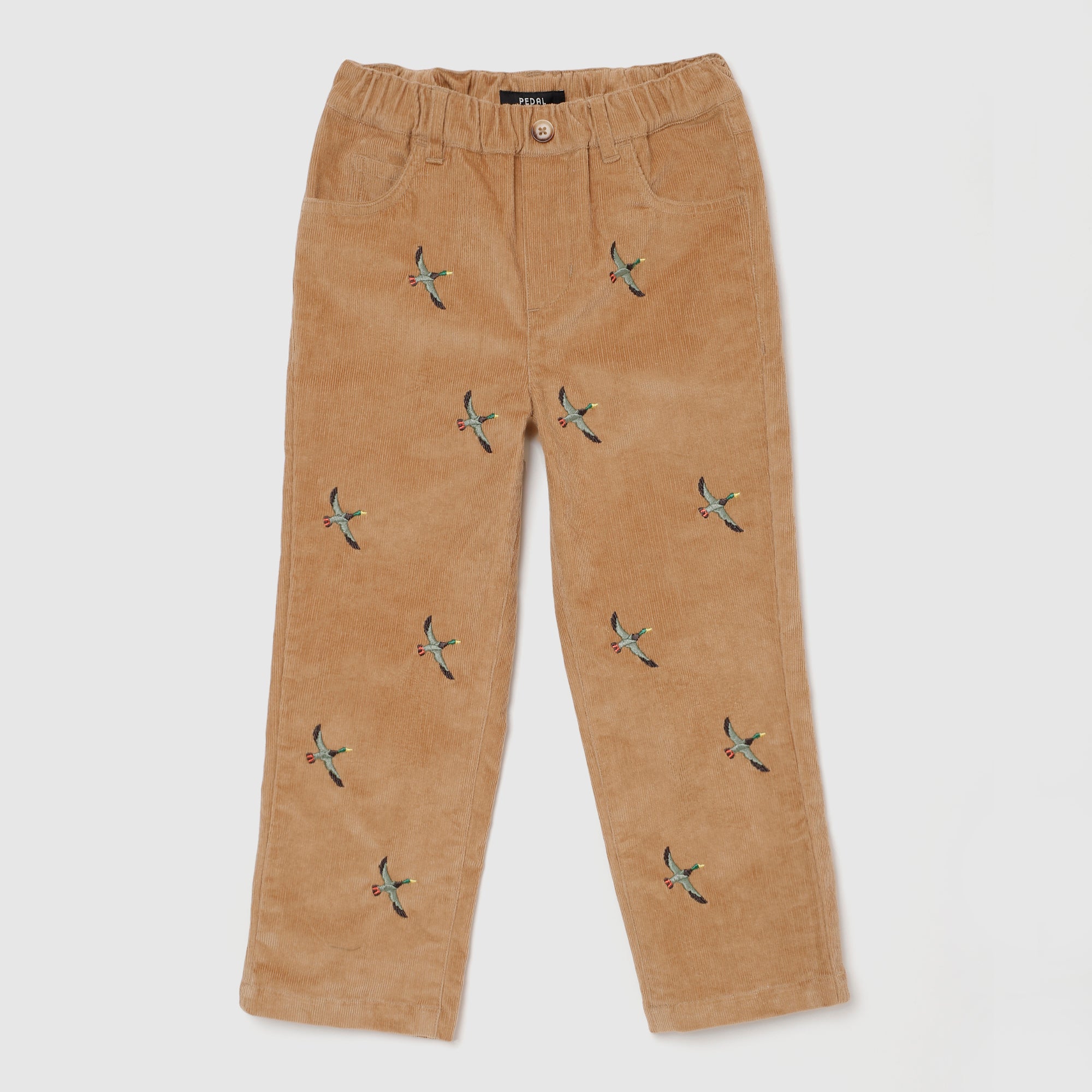 Toddler Cape Cod Corduroy Pants – Soft Stretch Cotton, Embroidered Duck Motif, Elastic Waist Fit for School & Outings
