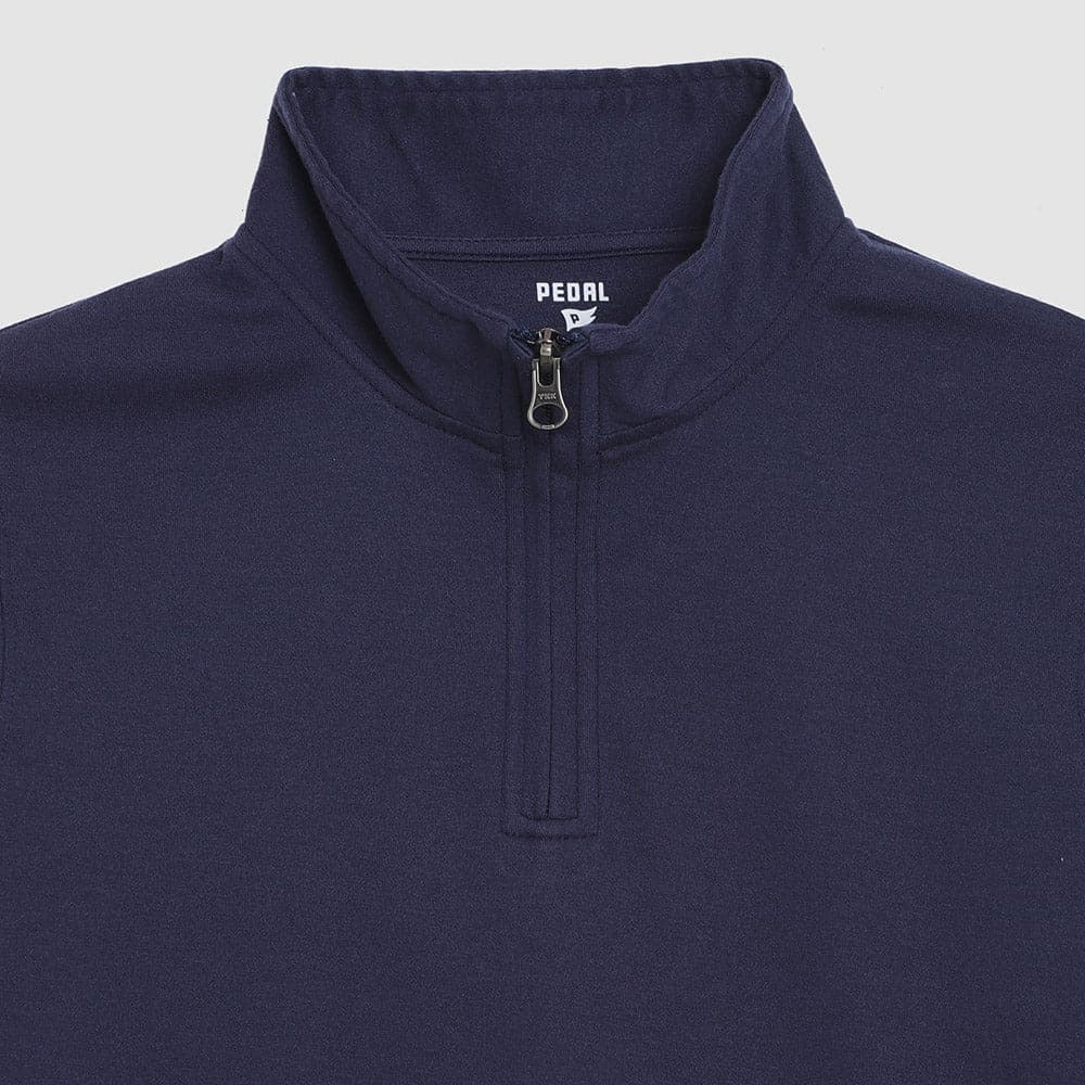 Boys' and toddler Astor 1/4 zip pullover in blue close up view, perfect for layering and cooler weather