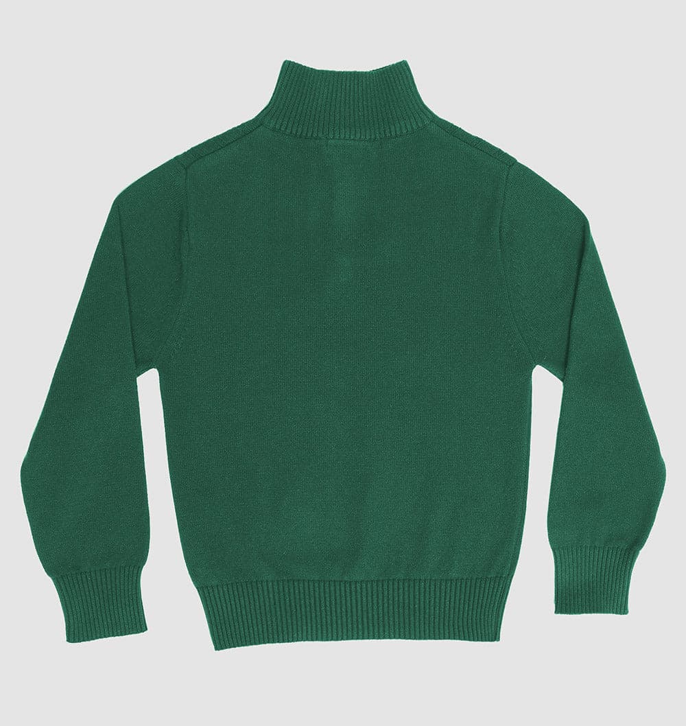 Boys' and toddler cotton quarter-zip sweater in green back view, Aspen style, perfect for layering in cooler weather back view