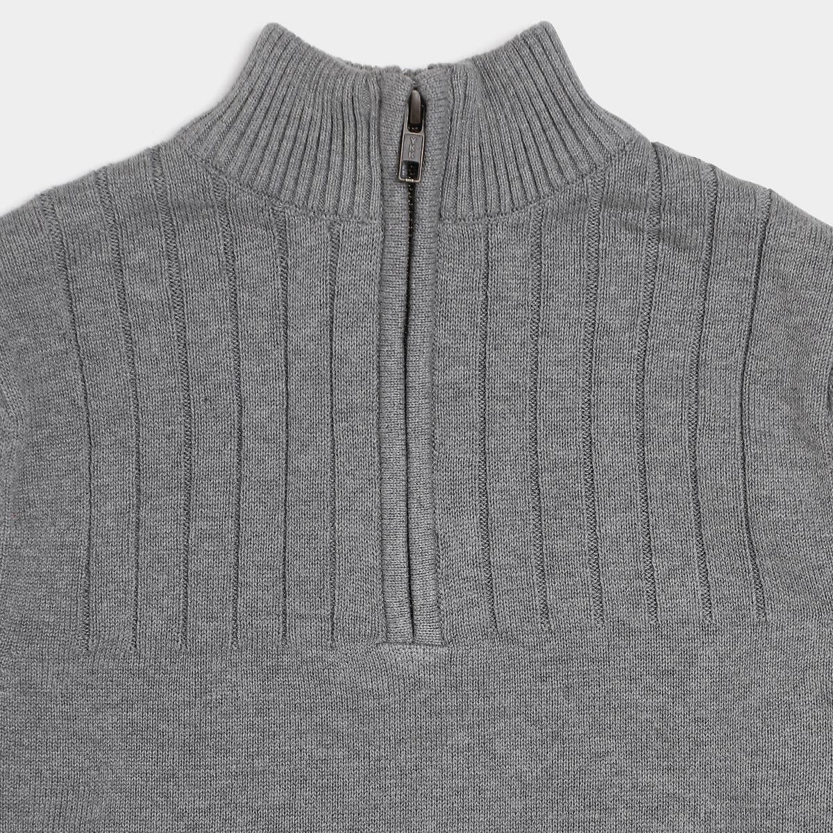 Boys' and toddler cotton quarter-zip sweater in grey close up view, Aspen style, perfect for layering in cooler weather.