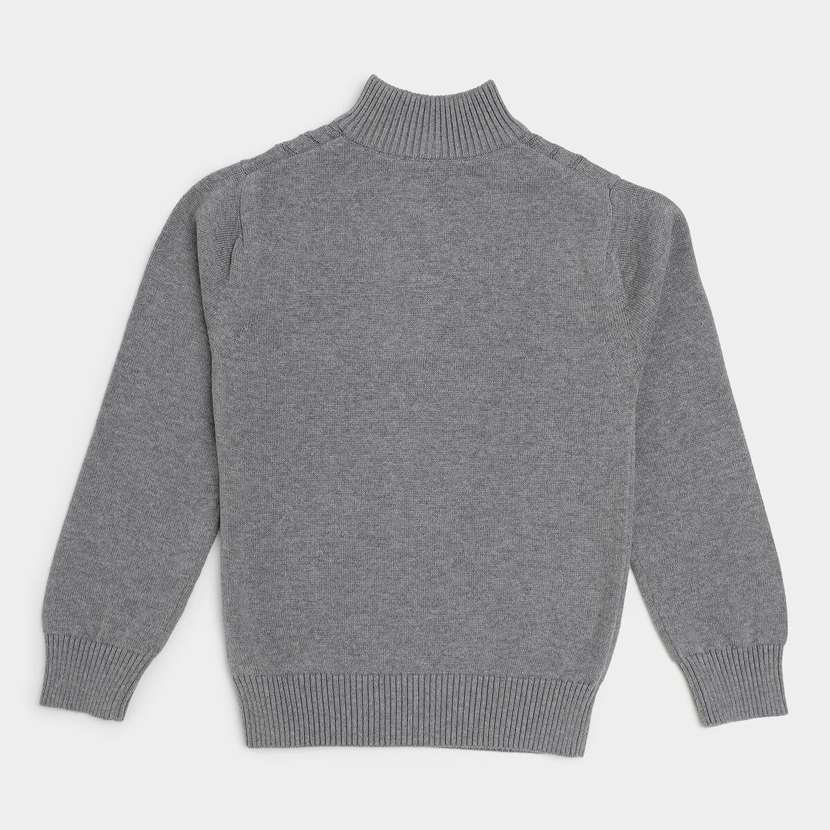 Boys' and toddler cotton quarter-zip sweater in grey back view, Aspen style, perfect for layering in cooler weather.