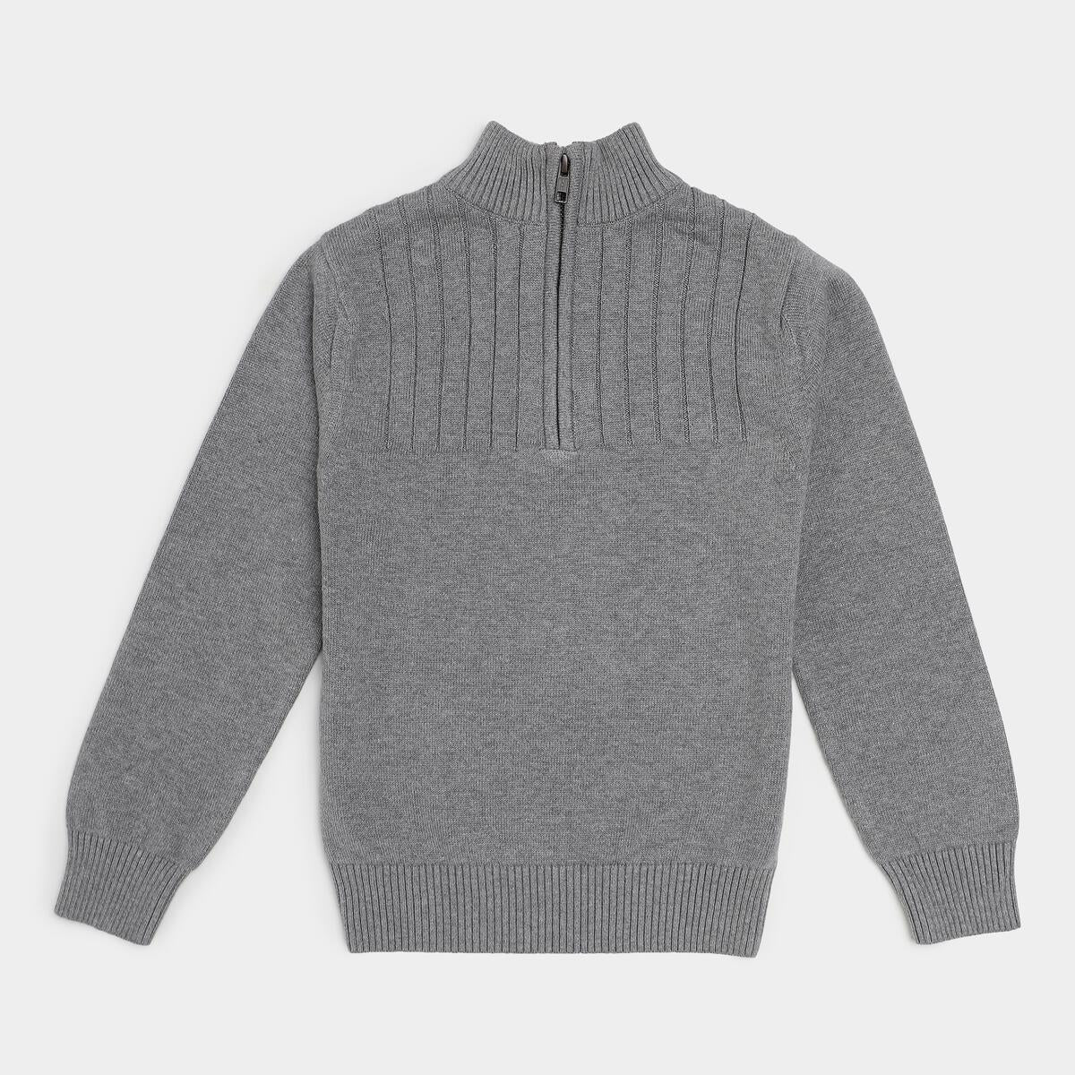 Boys' and toddler cotton quarter-zip sweater in grey front view, Aspen style, perfect for layering in cooler weather.