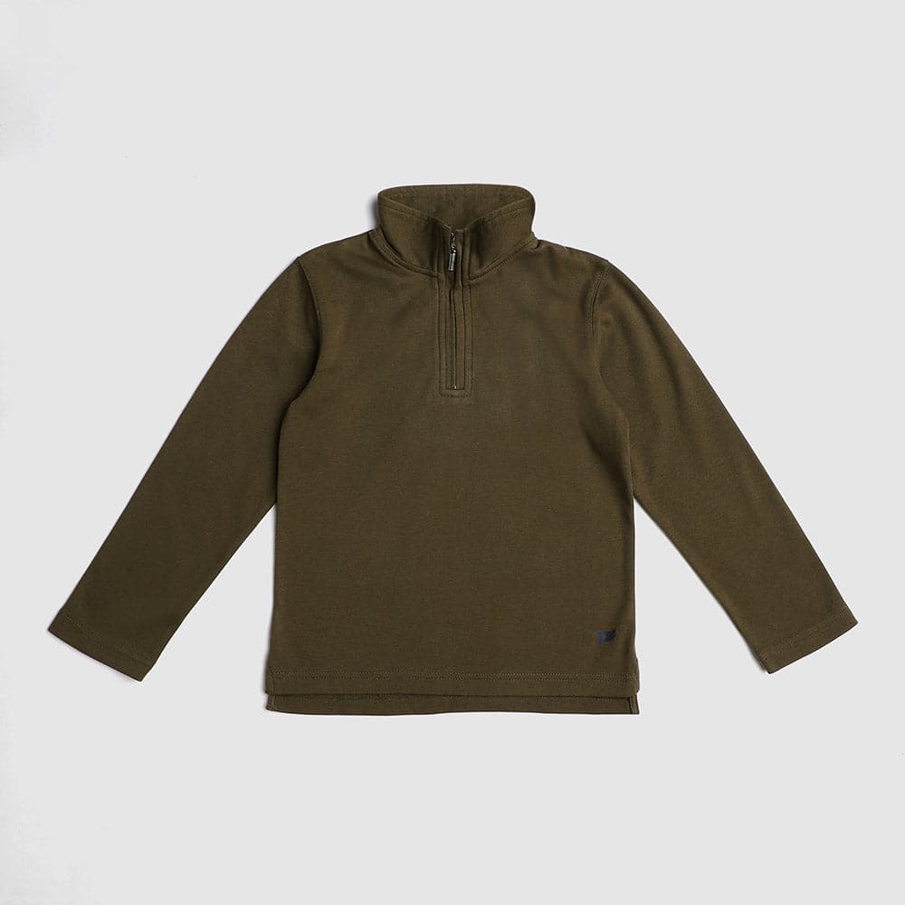 Boys' and toddler Astor 1/4 zip pullover in olive front view, perfect for layering and cooler weather