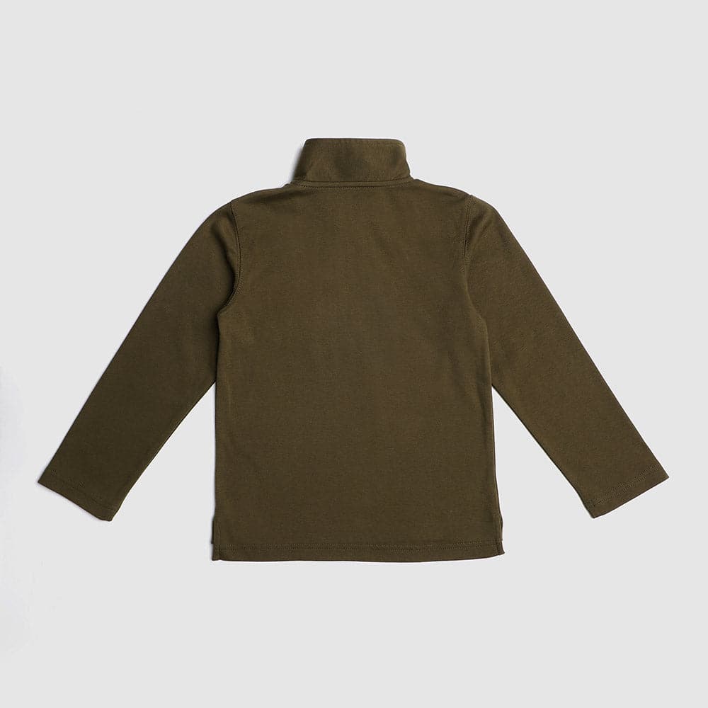 Boys' and toddler Astor 1/4 zip pullover in olive back view, perfect for layering and cooler weather