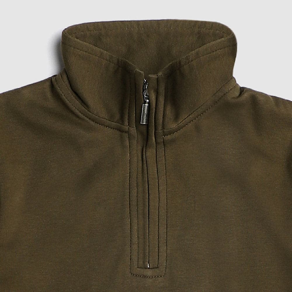 Boys' and toddler Astor 1/4 zip pullover in olive close up view, perfect for layering and cooler weather