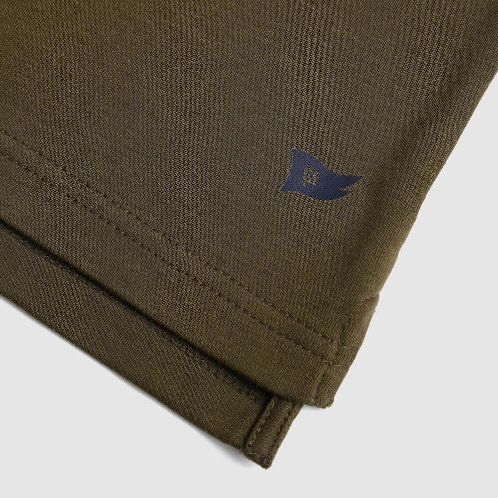 Boys' and toddler Astor 1/4 zip pullover in olive with flag logo, perfect for layering and cooler weather