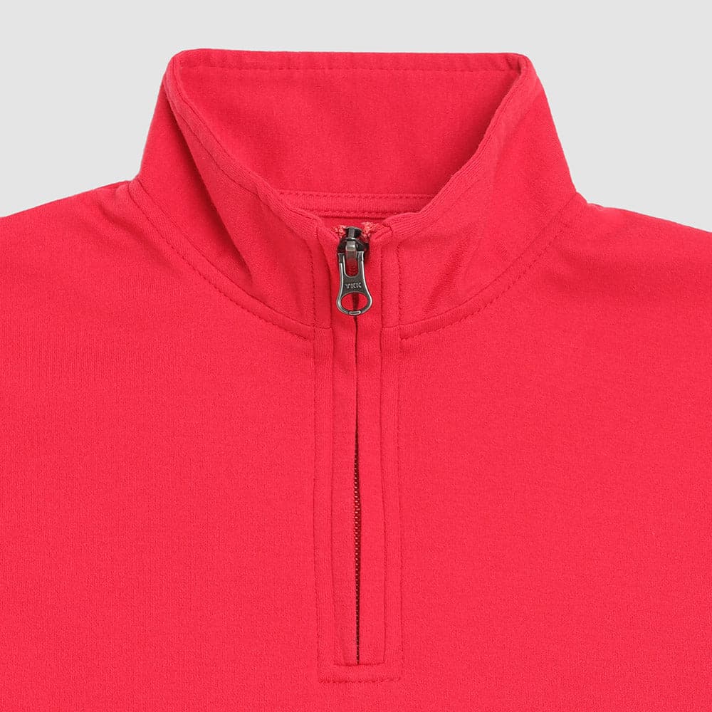 Boys' and toddler Astor 1/4 zip pullover in Red close up view, perfect for layering and cooler weather