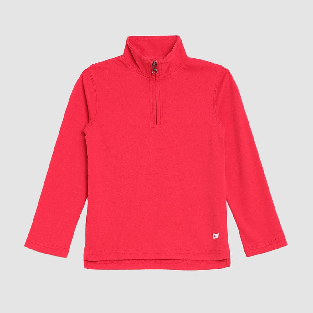 Boys' and toddler Astor 1/4 zip pullover in red front view, perfect for layering and cooler weather