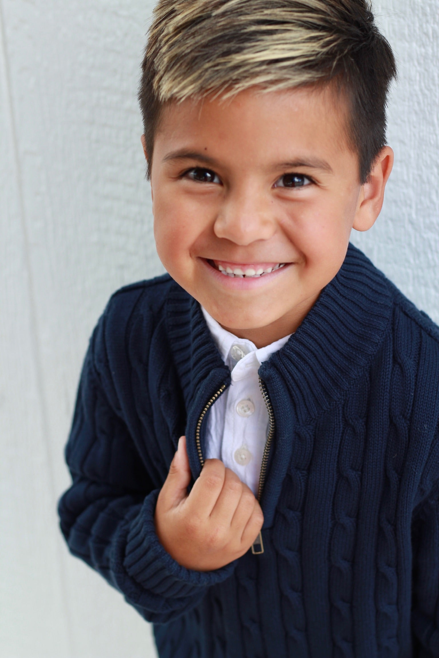 Boy wearing Meridian Hybrid comfortable dress shirt