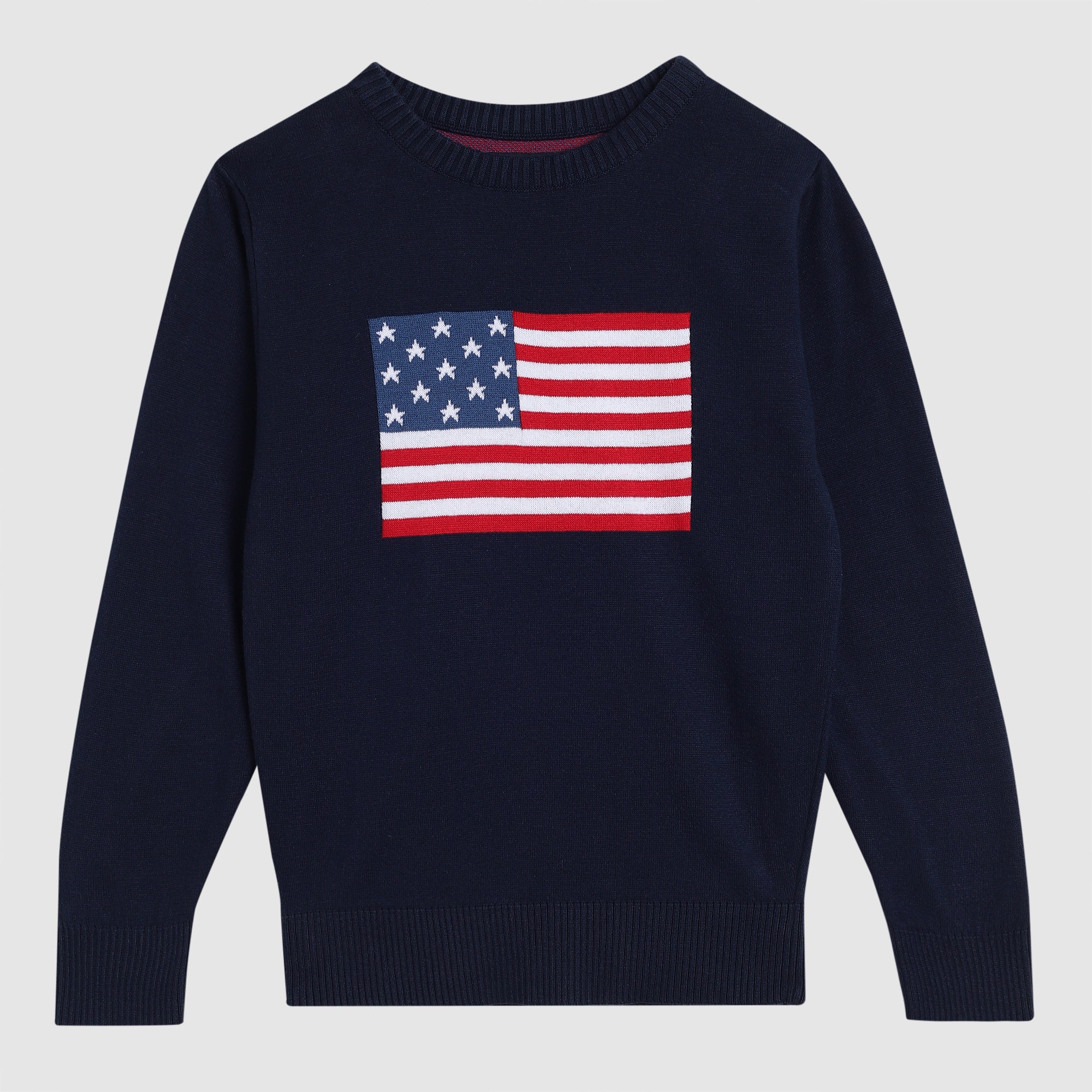 Hanover Sweater boys navy cotton sweater with American flag
