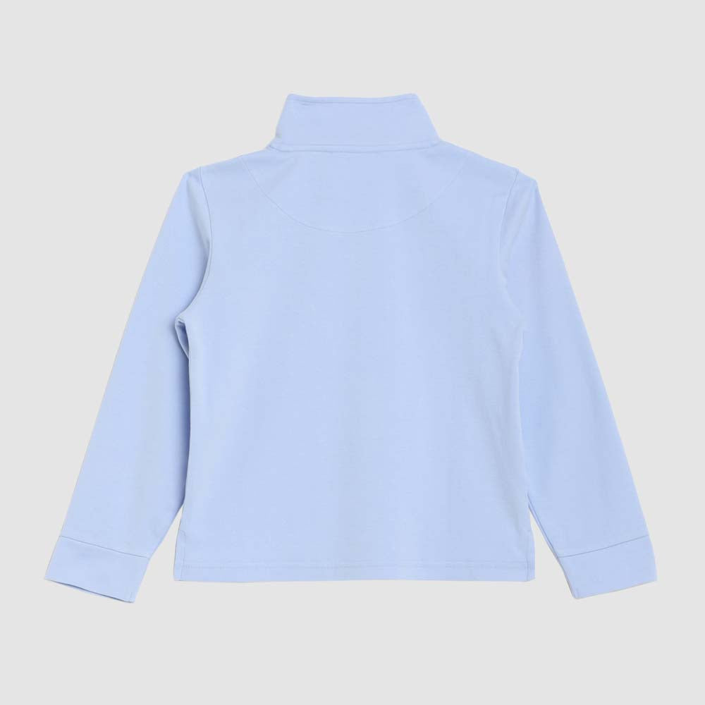 Boys' and toddler Astor 1/4 zip pullover in light blue back view, perfect for layering and cooler weather