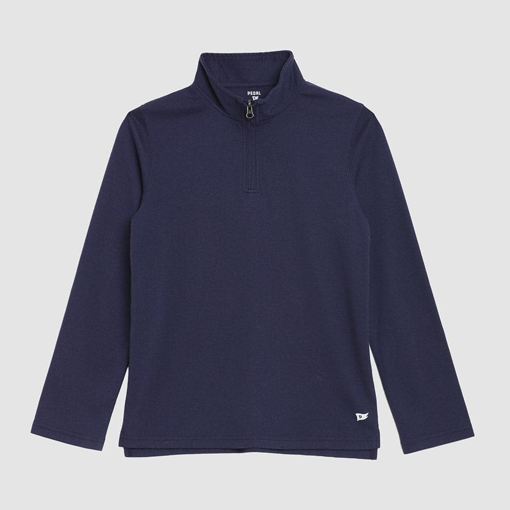 Boys' and toddler Astor 1/4 zip pullover in blue front view, perfect for layering and cooler weather